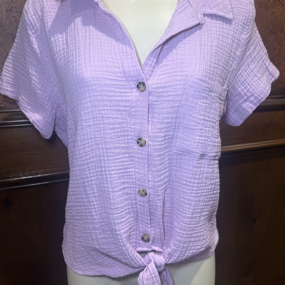 NWT SIZE L Pink Rose Light Purple Button-Down Shirt - Picture 3 of 10